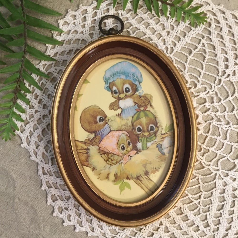 Vintage Mama Bird With Baby Chicks Framed Mother’s Day Art